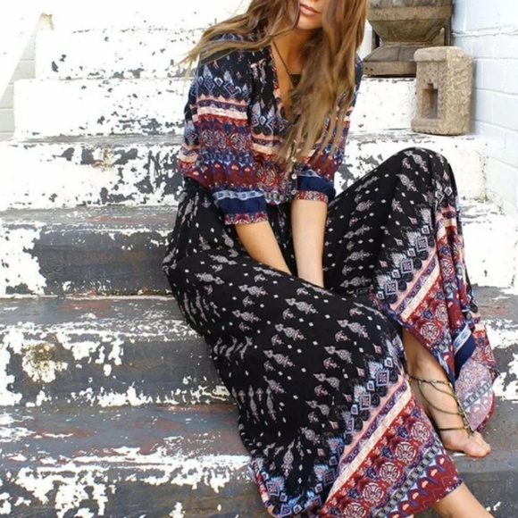 Boho Autumn Ready 3/4 Sleeve Maxi Dress - Picture 2 of 3